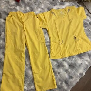 Yellow Women's Scrub Set - V-Neck Top & Cargo Pants
